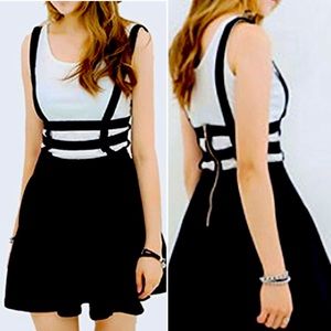 Women's Suspenders Skirt Pleated A-Line Suspender Mini Skirt